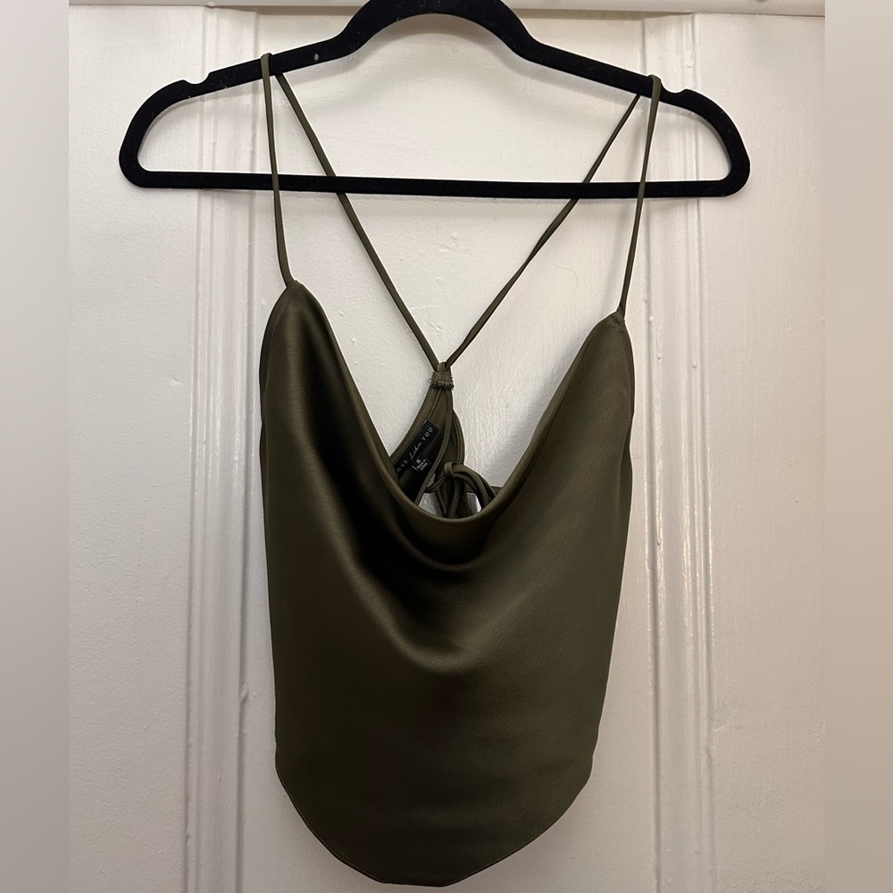 A Love Like You backless olive green silky handkerchief top